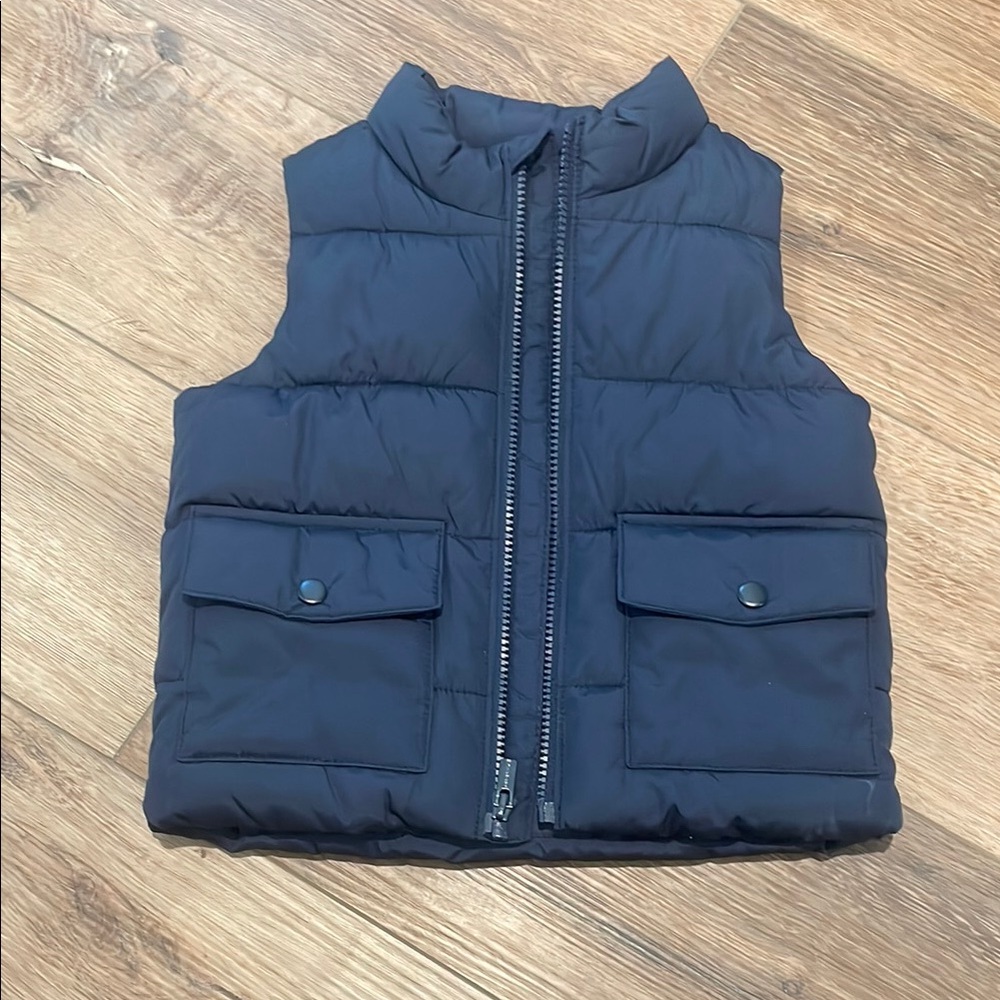 Old Navy Blue Puffer Vest with Stand-up Collar and Quilted Design